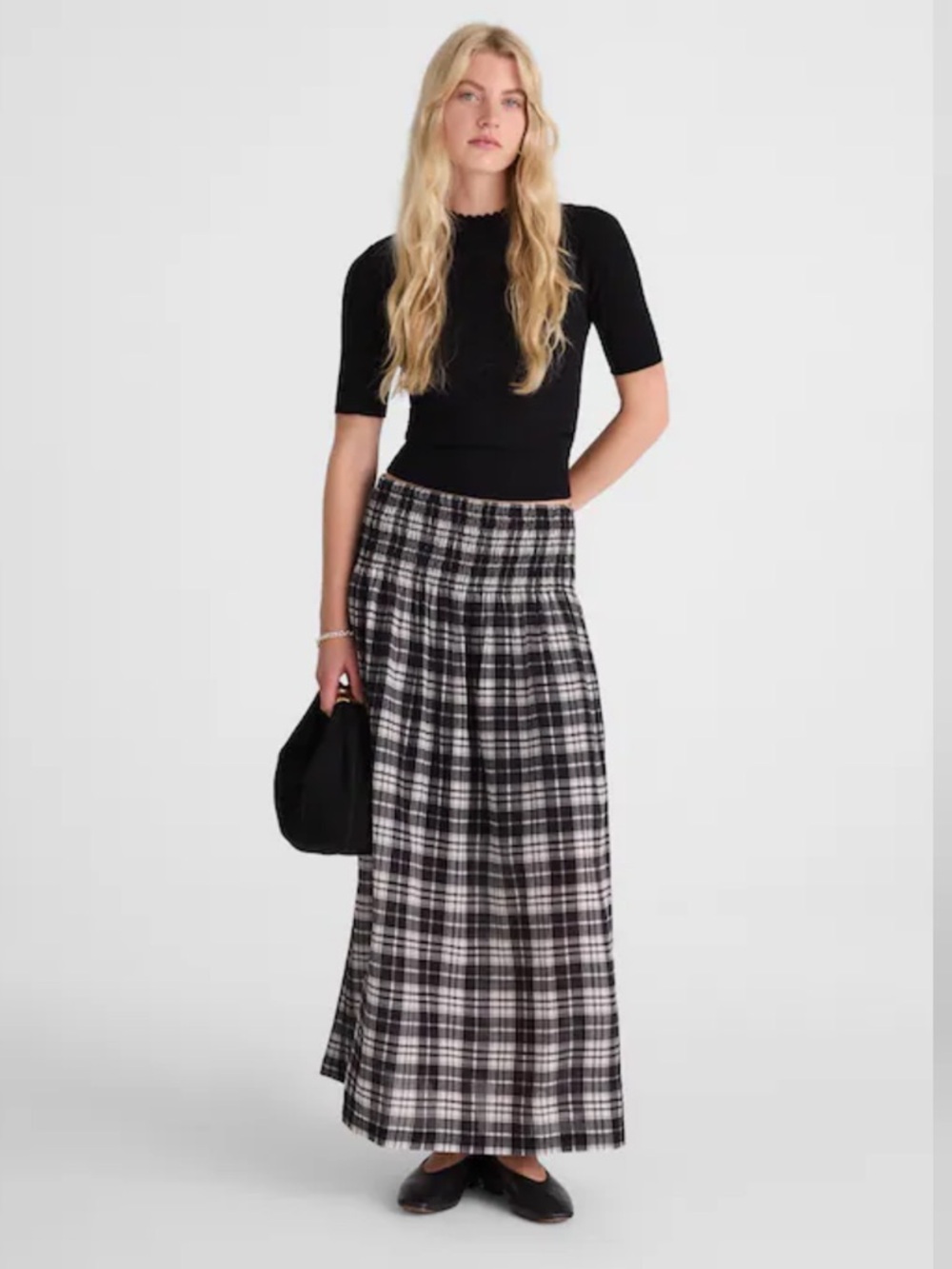 Madewell Black & White Plaid Maxi Skirt